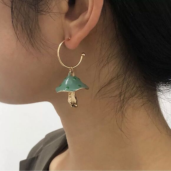 Oil Dripping Enamel Mushroom Dangle Earrings - Picture 1 of 6